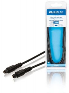 Valueline Cable óptico de audio digital  con conectores Toslink macho - macho, longitud de 2 metros, color negro