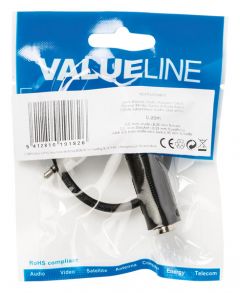 Valueline Cable adaptador de audio jack estéreo de 3.5 mm macho - 6.35 mm hembra, tamaño de 20 cms, color negro
