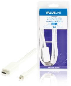 Valueline Cable adaptador mini DisplayPort macho - conector HDMI, color blanco, medida de 2 metros, color blanco