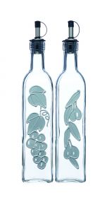 KitchenCraft World of Flavours - Juego de Botellas de Aceite y Vinagre con Motivos Decorativos, Hechas de Cristal, 500 ml