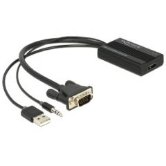 DeLOCK 62597 adaptador de cable de vídeo 0,25 m HDMI tipo A (Estándar) VGA (D-Sub) + 3.5mm + USB Type-A Negro