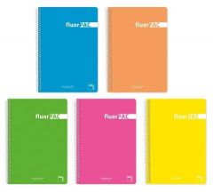 Pacsa cuaderno fluorpac 80 hojas 4x4 tapas polipropileno folio 90gr 5 colores surtido -5u-