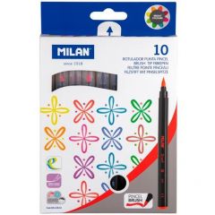 Milan pack de 10 rotuladores con punta de pincel - trazo de 0.5 a 4mm - tinta a base de agua - mezclable entre si - colores surtidos