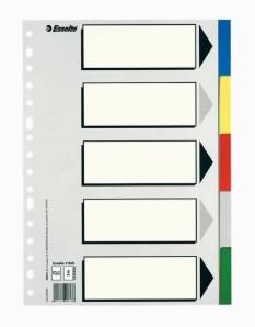 Esselte 5 separadores multitaladro polipropileno folio colores con carátula índice cartón blanco / negro