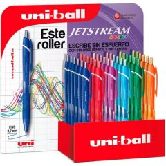 Uni-ball jet stream sport colores boligrafo de bola retractil - punta de acero inoxidable de 0.7 mm - secado instantaneo - colores surtidos - expositor 3d 36 ud