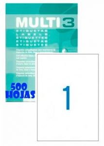 Multi3 pack de 500 etiquetas blancas cantos rectos tamaño 210.0x297.0mm con adhesivo permanente para multiples usos