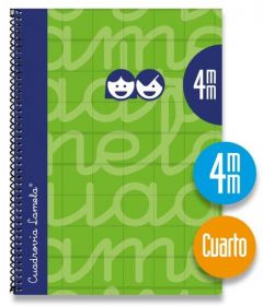 Lamela cuaderno espiral 80h 4º 70gr cuadrovía 4mm c/margen cubierta extradura verde -pack 5u-