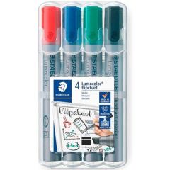 Staedtler lumocolor flipchart 356 pack de 4 marcadores permanentes - tinta base de agua - colores surtidos