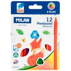 Milan plastipastel ceras triangulares 10 colores básicos + 2 fluor -caja 12u-