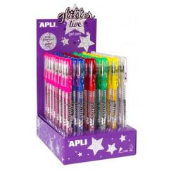 Apli bolígrafo gel pen glitter live colores surtidos -expositor 48u-