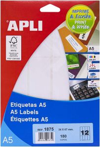 APLI Lables A5 Print&Write 34 x 67mm etiqueta autoadhesiva Blanco 204 pieza(s)