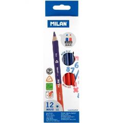Milan lápices bicolor maxi triangulares caja de 12 azul/rojo