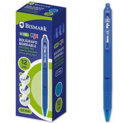 Bismark bolígrafo retráctil b-110 tinta borrable c/clip caja 12 ud azul