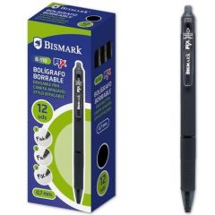Bismark bolígrafo retráctil b-110 tinta borrable c/clip caja 12 ud negro