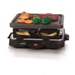 Jocca raclette 500w - plancha grill con placa antiadherente - incluye 4 sartenes individuales y 4 espatulas de madera