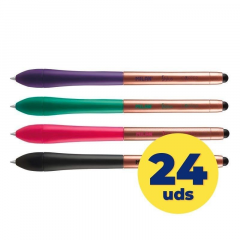 Milan stylus copper expositor de 24 boligrafos de bola retractiles - punta 1mm - puntero para pantalla tactil - cuerpo de colores surtidos - color de tinta azul
