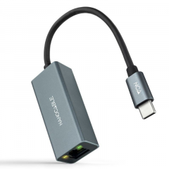Nanocable Conversor USB-C a Ethernet Gigabit 10/100/1000 Mbps, Aluminio, Gris, 15 cm