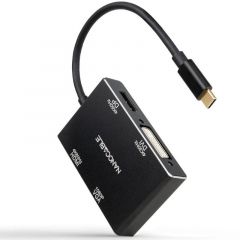 Nanocable Conversor USB-C/M a HDMI/H + DVI/H + DP/H + VGA/H, Negro, 10 cm