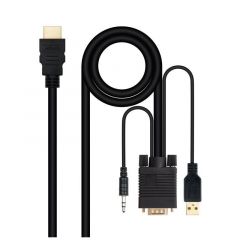 Nanocable Cable Conversor HDMI a VGA+Audio+USB, 1.8 m, Negro