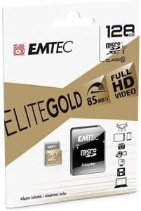 Memoria sd micro 128gb emtec elite gold 85mb/s sd + adapter class 10 uhs1 u1  ecmsdm128gxc10gp