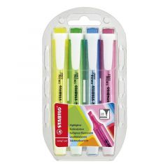 Stabilo swing cool pack de 4 marcadores fluorescentes - cuerpo plano - punta biselada - trazo entre 1 y 4mm - tinta con base de agua - antisecado - colores surtidos
