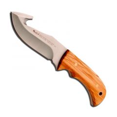 Cuchillo de caza Muela Bisonte BISONTE-11.OL, enterizo, cachas de madera de olivo, tamaño total de 21 cm, hoja MOVA de 10 cm + tarjeta multiusos de regalo
