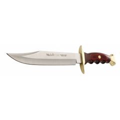 Cuchillo de caza Muela Bowie BW-22, puño de madera prensada coral y latón, peso 465 gramos + tarjeta multiusos de regalo