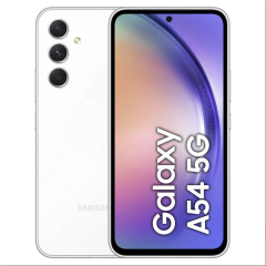 Teléfono Samsung Galaxy A54 (A546) 5g. Color Blanco (White). 128 GB de Memoria Interna, 8 GB de RAM, Dual Sim. Pantalla On-Cell Touch Super AMOLED de 6,4". Cámara trasera de 50 MP. Smartphone libre.