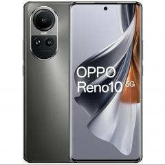 Teléfono Oppo Reno10 5g. Color Gris (Silvery Grey). 256 GB de Memoria Interna, 8 GB de RAM. Dual Sim. Pantalla AMOLED FHD+ de 6,7''. Cámara Principal de 64 MP y Frontal de 32 MP. Smartphone libre.