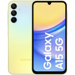 Teléfono Samsung Galaxy A15 (A156) 5g. Color Amarillo (Yellow), 128 GB de Memoria Interna, 4 GB d RAM. Dual Sim. Pantalla Super AMOLED de 6,5". Cámara principal de 50 MP. Smartphone completamente libre.