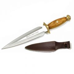 Cuchillo de caza Muela Caribu CARIBU.OL, puño de madera de olivo y latón, hoja de 22 cm, peso 330 gramos + tarjeta multiusos de regalo