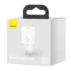 Baseus travel charger set super si 1c pd fast charger + cable (type-c to lightning 1m) 20w eu white (ccsup-b02)