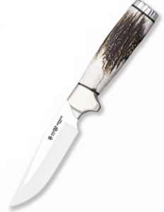Cuchillo Cervato 8701 Miguel Nieto de 26,5 cms, con hoja de acero de 15 cms y mango de Asta de ciervo con funda de piel de primera calidad (marrón)