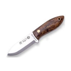 Cuchillo de caza Joker "Avispa S"  CN121, hoja de 8 cm, mango nogal, con funda de cuero de alta calidad color marrón, Herramienta de pesca, caza, camping y senderismo