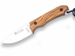 Cuchillo de monte Joker Águila, con puño en madera de olivo, hoja de 8,5 cm, incluye funda de cuero, CO102 + tarjeta multiusos de regalo