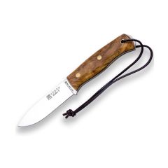 Cuchillo de caza deportivo Joker "Ember F" CO123-P, funda piel marrón con pedernal, hoja de 10,5 cm, mango de olivo, Herramienta de pesca, caza, camping y senderismo