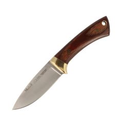 Cuchillo de caza Muela Colibrí COL-7M, cachas de madera prensada y latón, peso 75 gramos, hoja de 7 cm + tarjeta multiusos de regalo