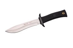 Cuchillo Muela Outdoor 55-16 - Cuchillo con mango de goma y zamak en color negro de 115 mm. Cuchillo con hoja de 150 mm. Incluye funda de cuero marrón.