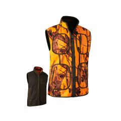 Chaleco de forro polar reforzado Deerhunter Gamekeeper, reversible, color naranja camo, con bolsillos en exterior e interior, tallas varias