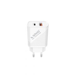 Savio LA-04 USB Type A & Type C Quick Charge Power Delivery 3.0 Indoor Smartphone, Tableta Blanco Carga rápida Interior