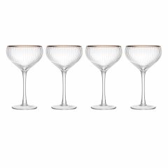 MIKASA Sorrento - Copas de cristal estriado con borde dorado y forma ancha, 380 ml, juego de 4 vasos finos transparentes sin plomo, diseño elegante para celebraciones
