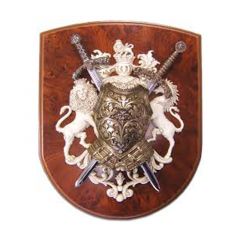 Placa de escudo Denix Royal Crossed Mini Sword con coraza con acabado dorado de 30 cm