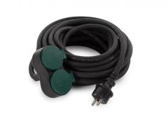 Cable prolongador con 2 tomas para el uso en exteriores - 10 m - color negro - 3g2.5 - toma de tierra de espiga