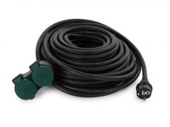 Cable prolongador con 2 tomas para el uso en exteriores - 20 m - color negro - 3g2.5 - toma de tierra de espiga