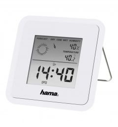 Hama | Termómetro e Higrómetro Digital con Reloj (Medidor de temperatura para interior, medidor de temperatura y humedad ambiente) Color Blanco
