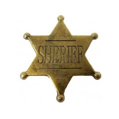 Réplica de placa de Sheriff de 6 puntas fabricada en metal, con aguja para su sujeción 