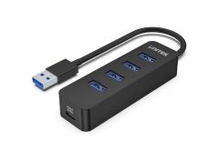 Unitek Hub Activo de 10 W con Cable Integrado de 15 cm con Puertos USB-A Macho 4 x USB 3.1 y 1 x USB-C 5 V2 A, Transferencia de Datos instantánea de hasta 5 Gbps y Carga Segura Plug and Play.