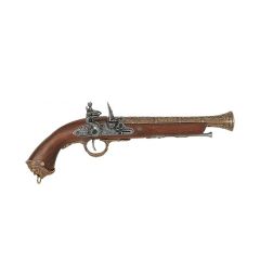Replica de pistola de Pista Pirata Italiana del Siglo XVIII, de 39 cm, fabricada en metal y madera con mecanismo simulador de carga y disparo. no funciona, para decoración
