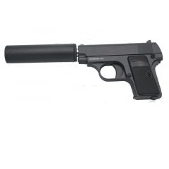 Pistola Galaxy tipo Colt 25 con estabilizador - Negra - Pistola Muelle Calibre 6 mm Aleación metal y zinc - Energía 0.28 Julios - Velocidad de disparo 68m/s - 223 FPS. Ref:G1AN