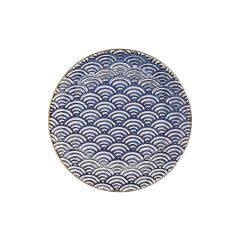 MIKASA Satori - Platos laterales japoneses con patrón de ondas y borde dorado, porcelana, azul índigo, 22 cm